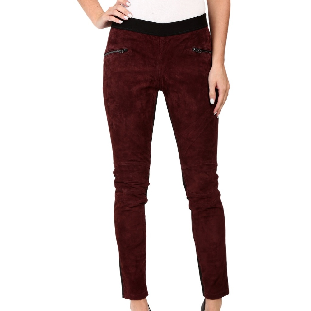 BLANK NYC Burgundy Suede-Front Skinny Pants Burgundy Suede/Black Ponte